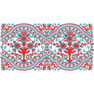 Vibrant Floral Lace Embroidery Border Design with Ornamental Frames and Symmetrical Motifs