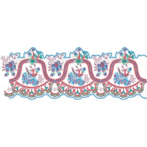 Elegant Multicolor Floral Lace Embroidery Border Design with Scalloped Waves and Beaded Detailing