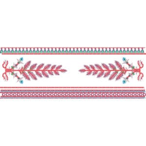 Elegant Floral Lace Embroidery Design with Linear Borders and Symmetrical Vine Motifs