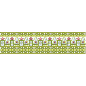 Decorative Geometric Lace Embroidery Border with Stylized Floral Accents