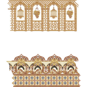 Royal Architectural Lace Embroidery with Ornamental Arches and Decorative Motifs