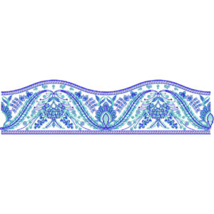 Elegant Blue Floral Lace Embroidery with Flowing Scalloped Border