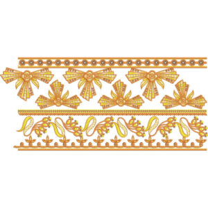 Decorative Ribbon Bow Lace Embroidery with Floral Vine Border Detailing