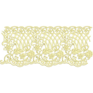 Classic Floral Net Lace Embroidery with Scalloped Edge and Ornamental Detailing