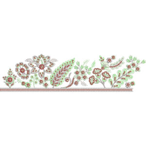 Delicate Floral Vine Lace Embroidery with Paisley Leaf and Fine Border Detail