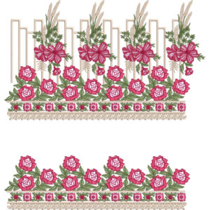 Elegant Rose Garden Lace Embroidery with Layered Floral Border and Geometric Accents