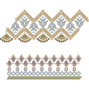 Royal Chevron Lace Embroidery with Floral Motifs and Geometric Border Detailing