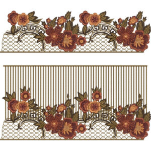 Vintage Floral Lace Embroidery with Lattice Base and Vertical Thread Detailing