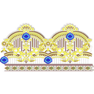 Ornate Scalloped Lace Embroidery with Floral Accents and Beaded Fringe Detailing