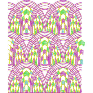Vibrant Layered Arch Lace Embroidery with Geometric Fill Detailing
