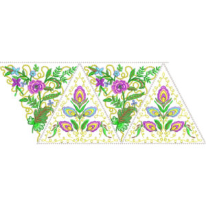 Floral Triangle Lace Embroidery with Ornamental Vine and Paisley Detailing