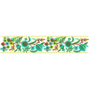 Vibrant Floral Vine Lace Embroidery with Paisley Leaves and Colorful Detailing