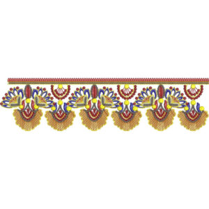 Ornate Tassel Floral Lace Embroidery with Beaded and Fringe Detailing