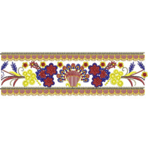 Decorative Floral Fan Lace Embroidery with Beaded Borders and Ornamental Detailing