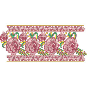 Elegant Rose Floral Lace Embroidery with Decorative Vine Borders