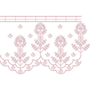 Delicate Floral Lace Embroidery with Scalloped Border and Minimal Outline Detailing