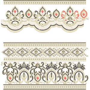 Luxury Ornamental Lace Embroidery with Beaded Scallops and Paisley Motifs