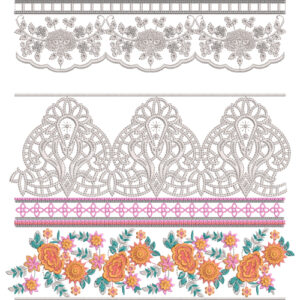 Multi-Layer Lace Embroidery with Classic Floral, Paisley, and Ornamental Border Designs