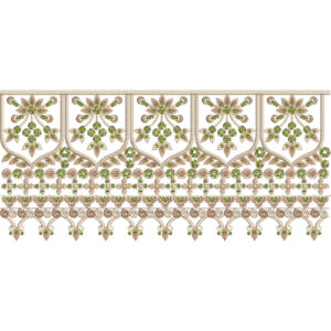 Elegant Panel Lace Embroidery with Floral Motifs and Ornamental Fringe Border