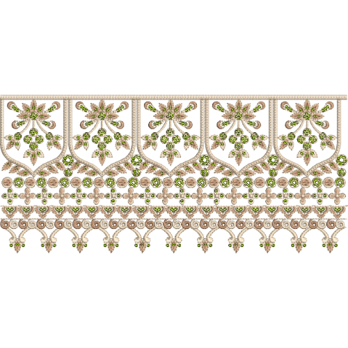 Elegant Panel Lace Embroidery with Floral Motifs and Ornamental Fringe Border