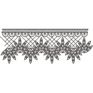 Monochrome Leaf Lace Embroidery with Lattice Background and Scalloped Detailing