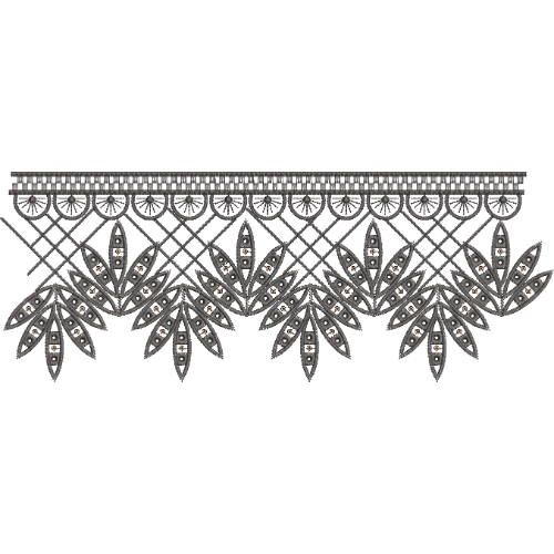 Monochrome Leaf Lace Embroidery with Lattice Background and Scalloped Detailing