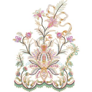 Ornate Multicolor Floral Lace Embroidery Design with Symmetrical Decorative Composition