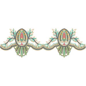 Symmetrical Multicolor Lace Embroidery Border Design with Ornamental Floral Motifs