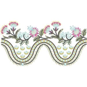 Elegant Wavy Floral Lace Embroidery Border Design with Multicolor Decorative Elements