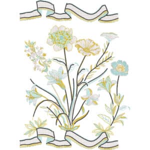 Delicate Floral Lace Embroidery Design with Ribbon Accents and Fine Line Detailing