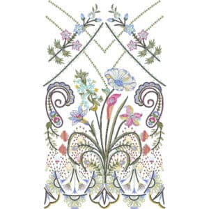 Elegant Symmetrical Floral Lace Embroidery Design with Ornamental Swirls and Fine Detailing