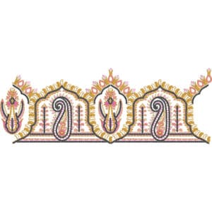 Elegant Paisley Lace Embroidery Border Design with Ornamental Arches and Fine Detailing