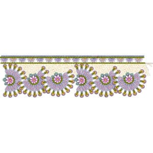 Decorative Floral Lace Embroidery Border Design with Circular Motifs and Hanging Details