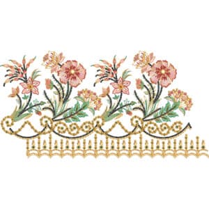 Elegant Floral Lace Embroidery Border Design with Beaded Scallop Detailing