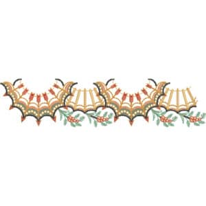 Ornamental Scalloped Lace Embroidery Border Design with Fan Details and Floral Accents