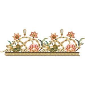 Ornamental Floral Lace Embroidery Border Design with Beaded Arches and Decorative Base