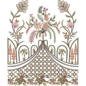 Elegant Symmetrical Floral Lace Embroidery Design with Decorative Lattice Base