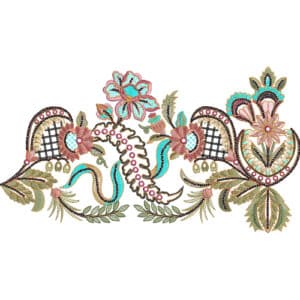 Decorative Floral Paisley Lace Embroidery Design with Ornamental Swirls and Beaded Detailing