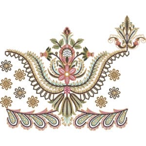 Intricate Floral Paisley Lace Embroidery Design with Flowing Scrollwork and Beaded Accents