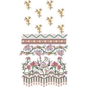 Elegant Floral Lace Embroidery Design with Decorative Border and Scattered Butta Motifs