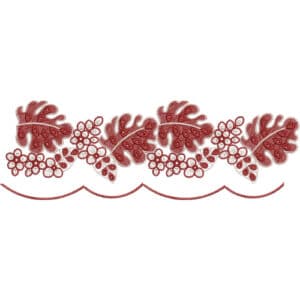 Elegant Red Floral Lace Embroidery Border Design with Leaf Motifs and Scalloped Base
