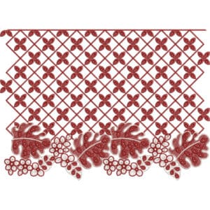 Elegant Red Lace Embroidery Design with Floral Net Pattern and Decorative Border