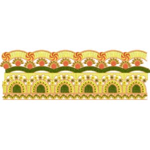 Ornate Multicolor Lace Embroidery Border Design with Arched Motifs and Decorative Layers
