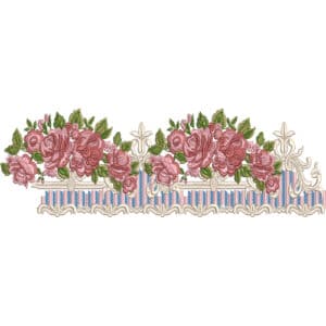 Elegant Rose Floral Lace Embroidery Border Design with Decorative Base and Ornamental Accents