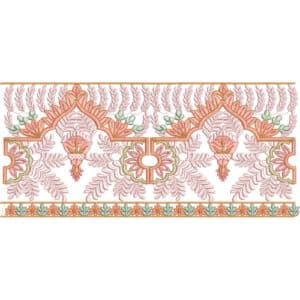 Elegant Pastel Floral Lace Embroidery Border Design with Leaf Detailing and Ornamental Motifs