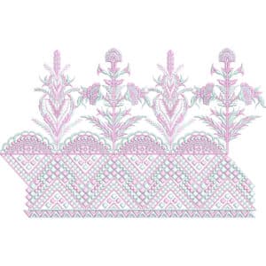Delicate Pastel Floral Lace Embroidery Design with Lattice Base and Ornamental Motifs
