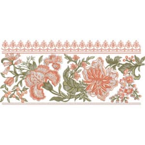 Elegant Floral Lace Embroidery Border Design with Detailed Blossoms and Decorative Top Trim