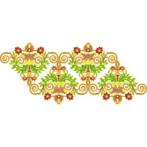 Ornate Multicolor Floral Lace Embroidery Design with Scrollwork and Symmetrical Motifs