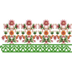 Elegant Floral Lace Embroidery Border Design with Decorative Green Scroll Base