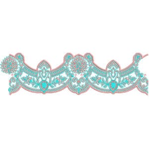 Elegant Turquoise Floral Lace Embroidery Border Design with Ornamental Scalloped Detailing